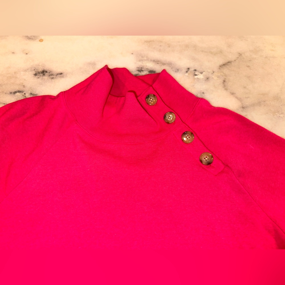 EUC J Crew Pink Chic Button-Detail Mock Neck Sweater Top Size Medium - Picture 5 of 11